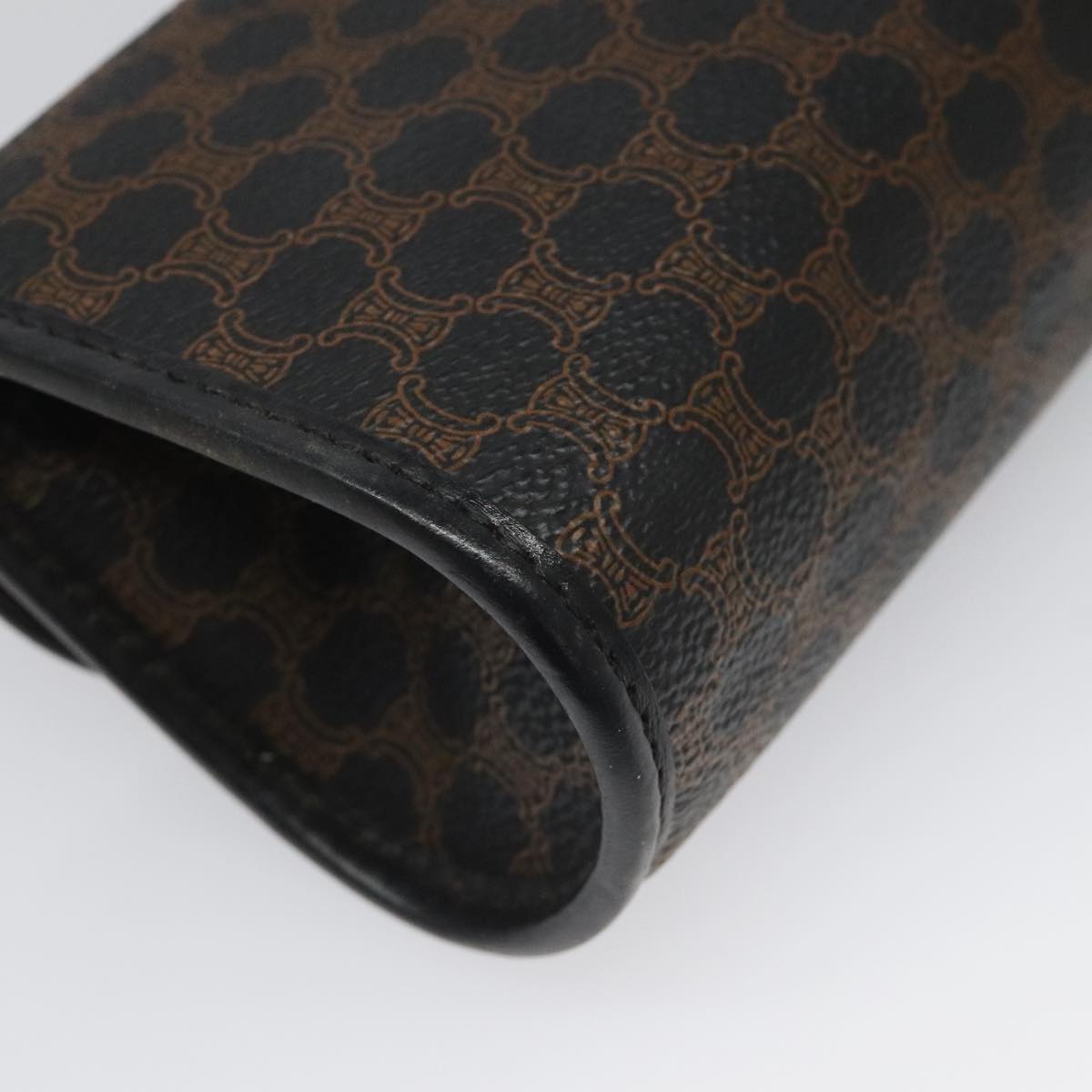 CELINE Macadam Canvas Pouch PVC Leather Black Auth 112106