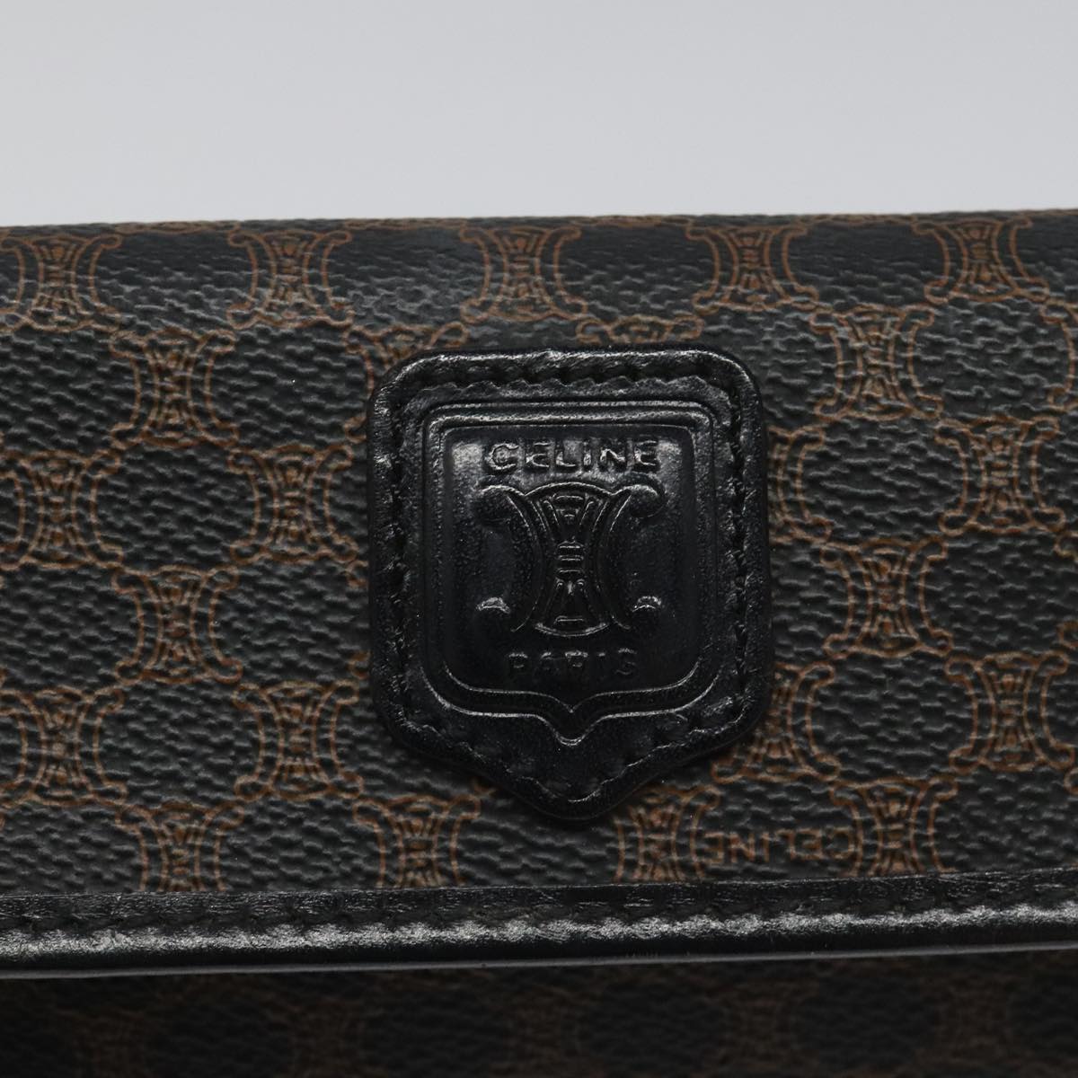 CELINE Macadam Canvas Pouch PVC Leather Black Auth 112106