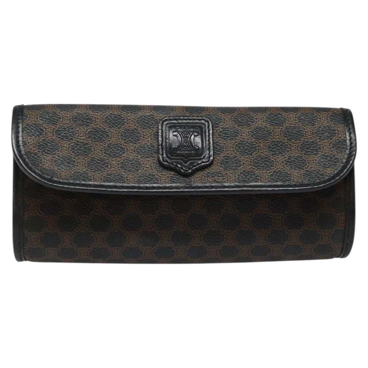 CELINE Macadam Canvas Pouch PVC Leather Black Auth 112106