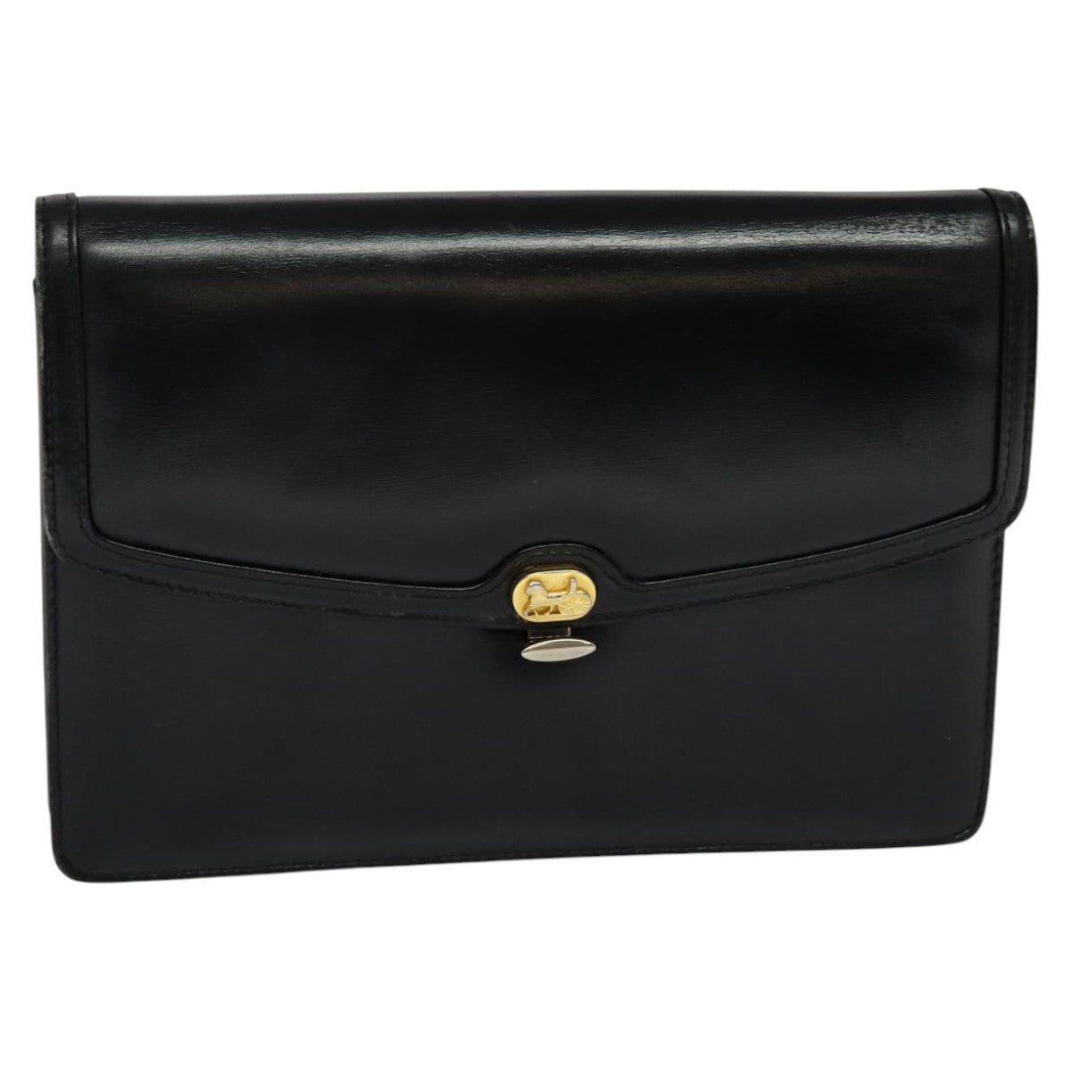 CELINE Shoulder Bag Leather Black Auth 112107