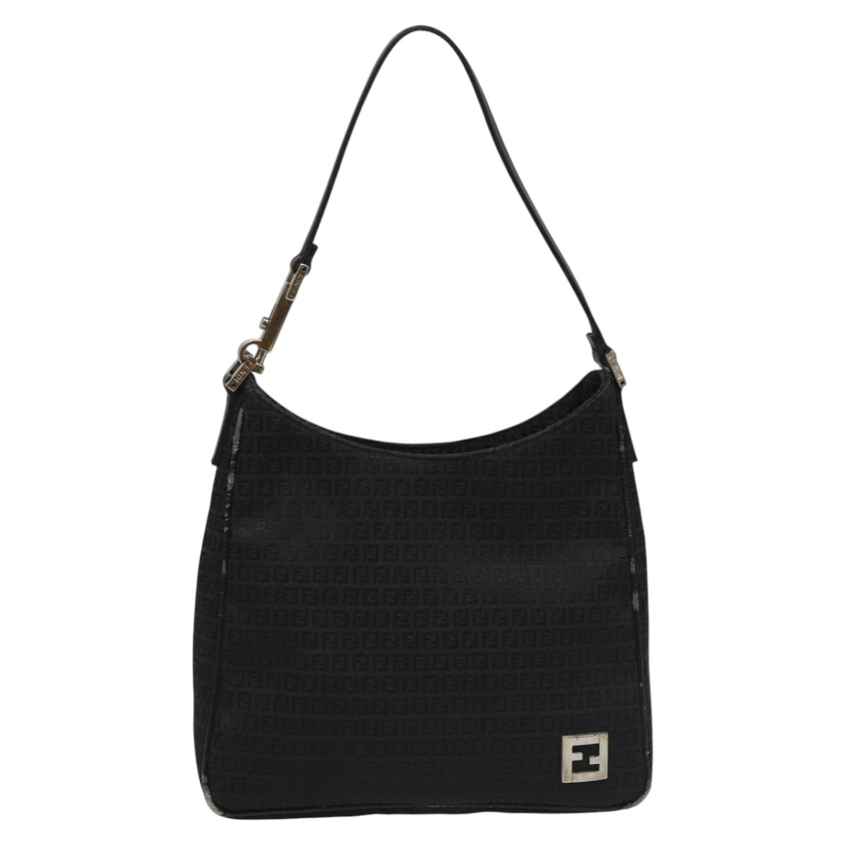 FENDI Zucchino Canvas Shoulder Bag Black Auth 112119