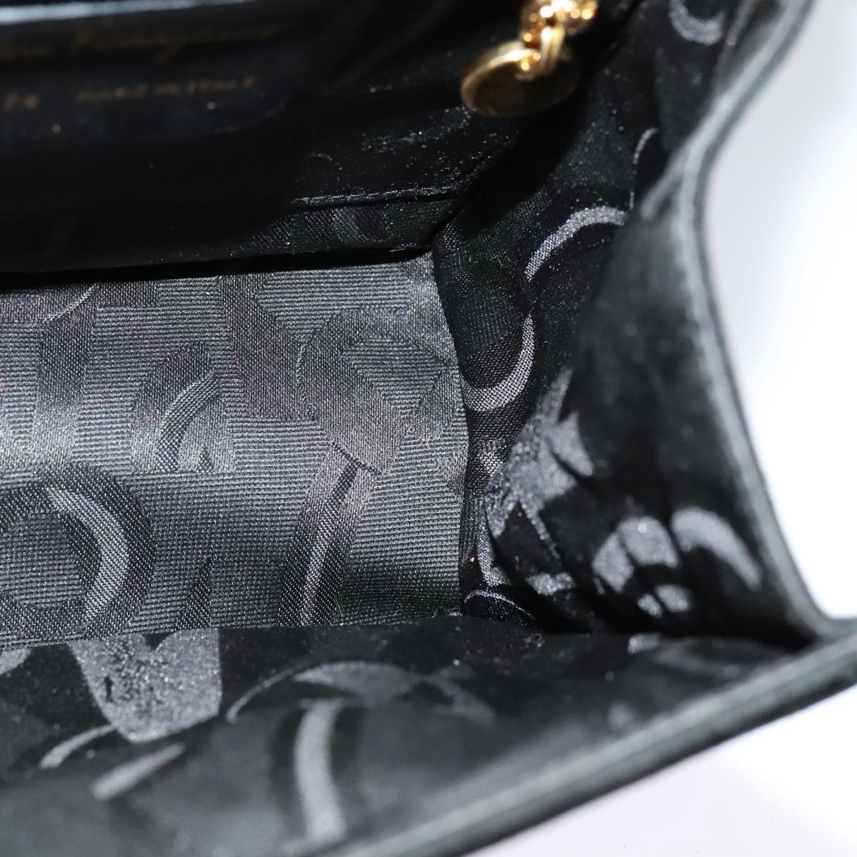 Salvatore Ferragamo Vala Shoulder Bag Suede Black Gold Auth 112120