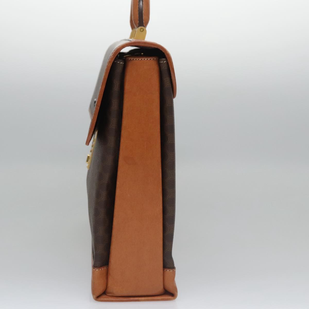 CELINE Macadam Canvas Business Bag PVC Leather Brown Gold Auth 112171