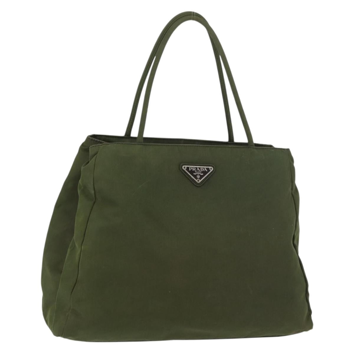 PRADA Hand Bag Nylon Khaki Silver Auth 112195