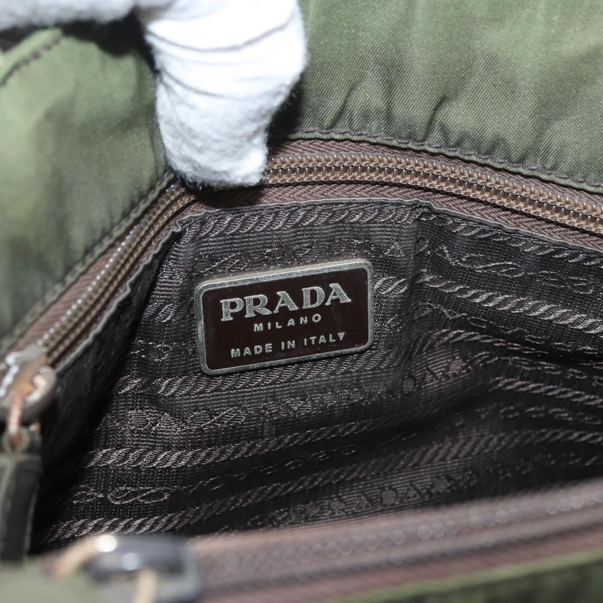 PRADA Hand Bag Nylon Khaki Silver Auth 112195
