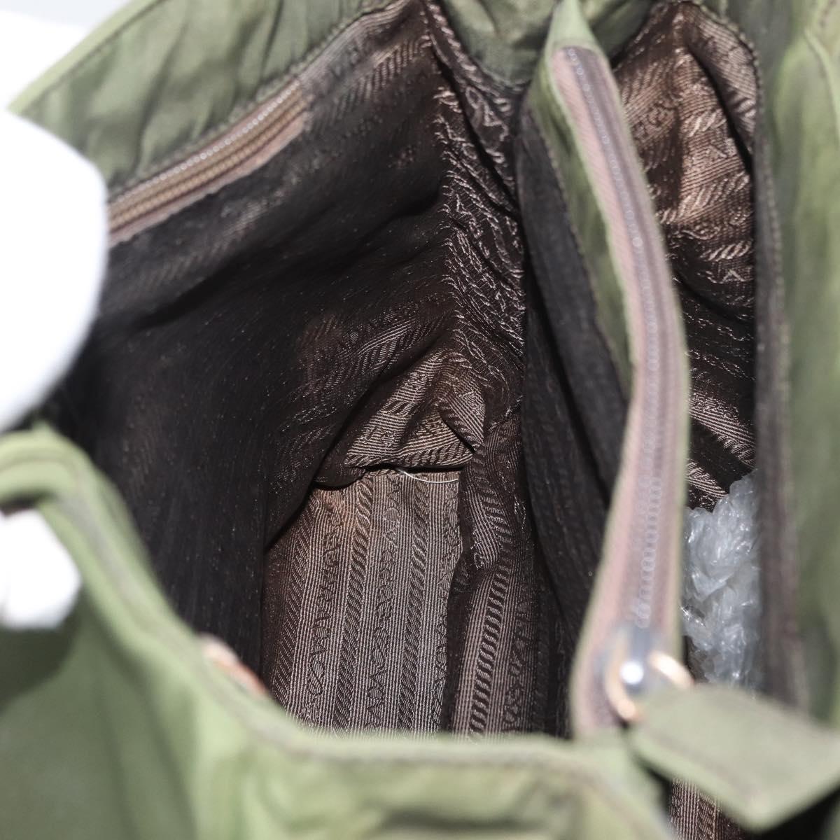 PRADA Hand Bag Nylon Khaki Silver Auth 112195