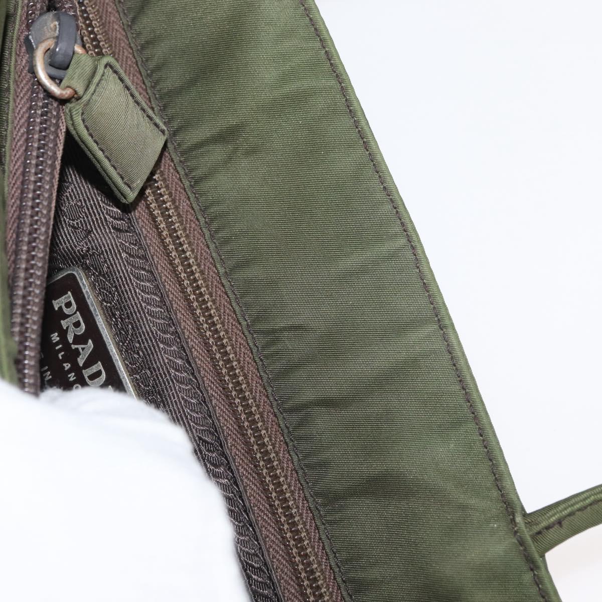 PRADA Hand Bag Nylon Khaki Silver Auth 112195