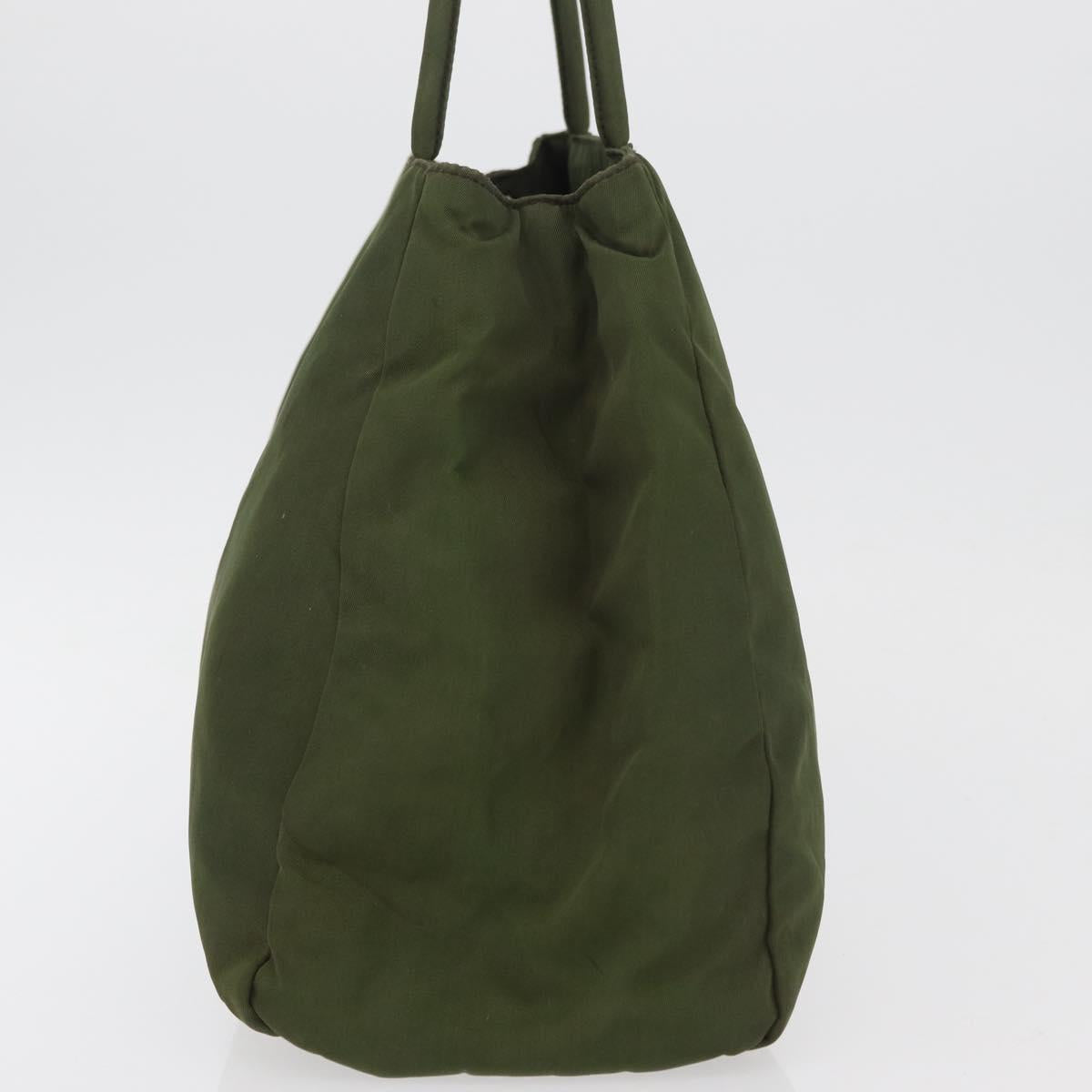 PRADA Hand Bag Nylon Khaki Silver Auth 112195