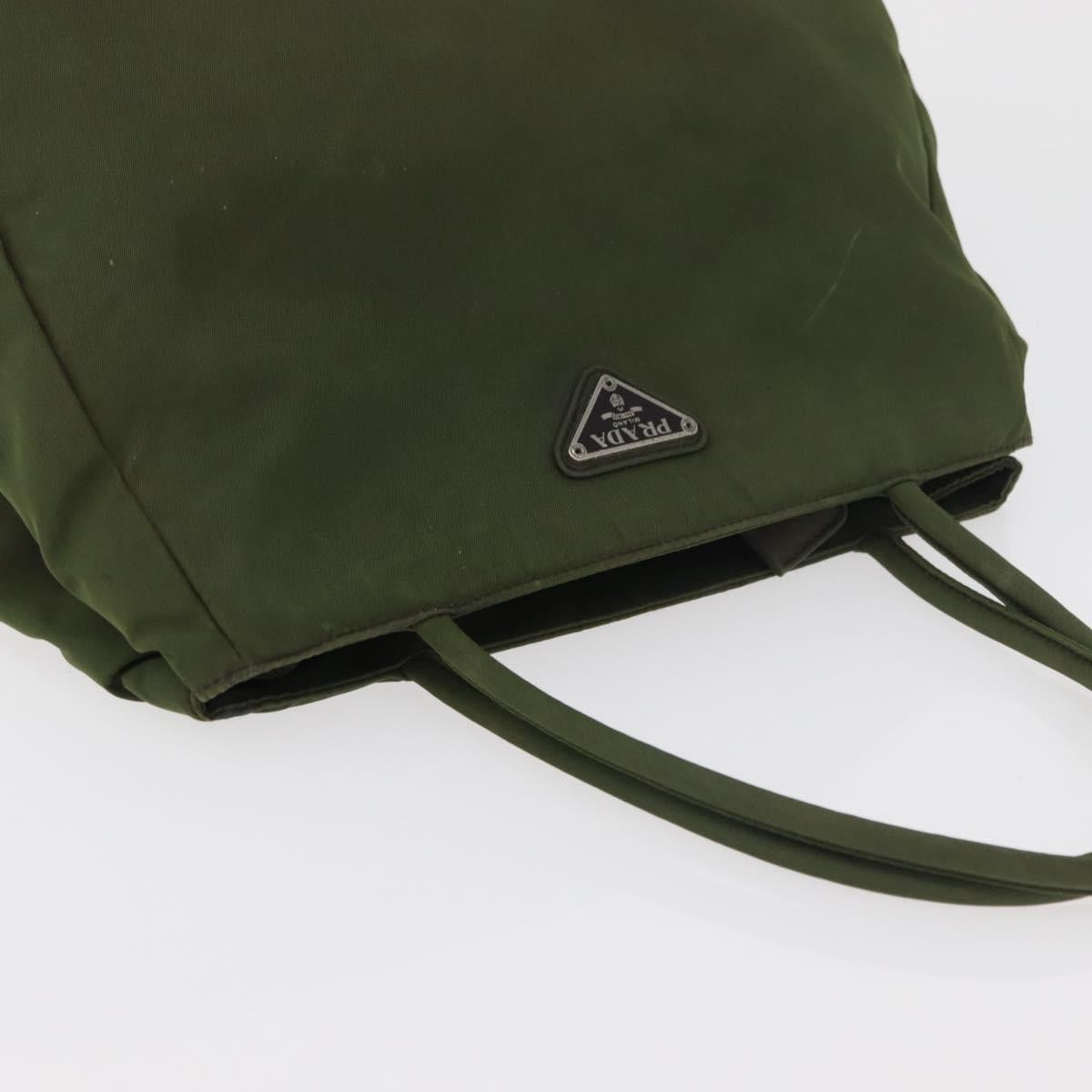 PRADA Hand Bag Nylon Khaki Silver Auth 112195