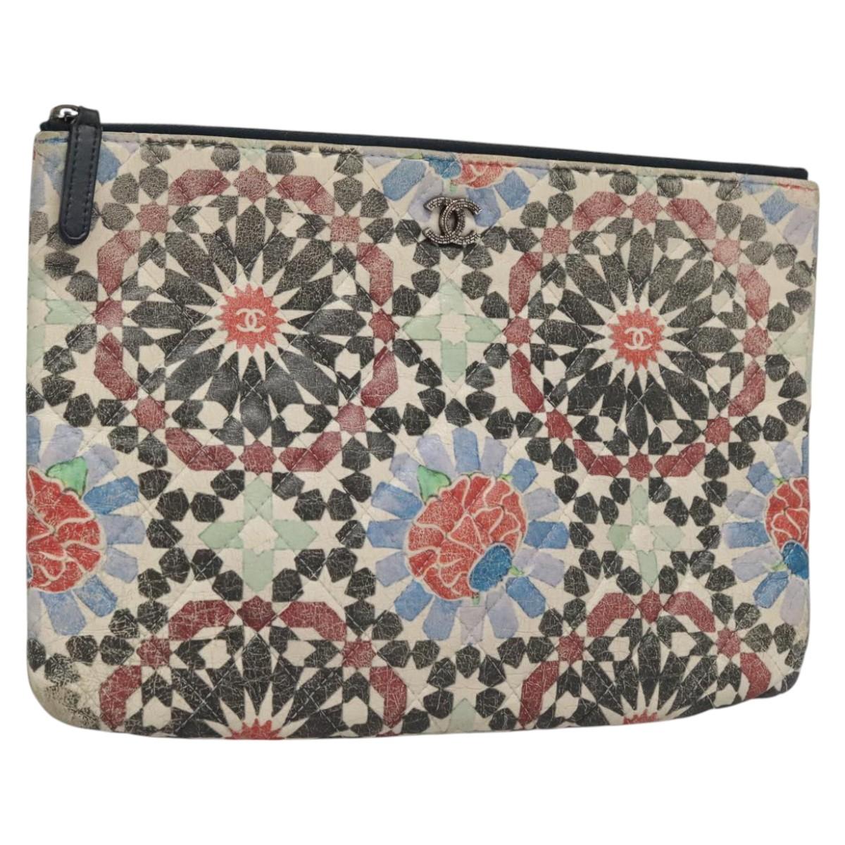 CHANEL Matelasse Clutch Bag Lamb Skin Multicolor CC Auth 112262