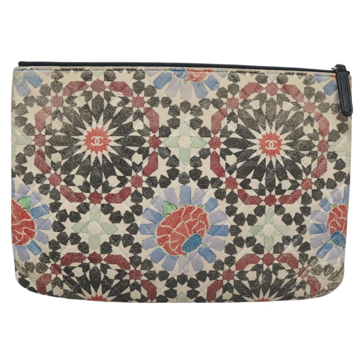 CHANEL Matelasse Clutch Bag Lamb Skin Multicolor CC Auth 112262