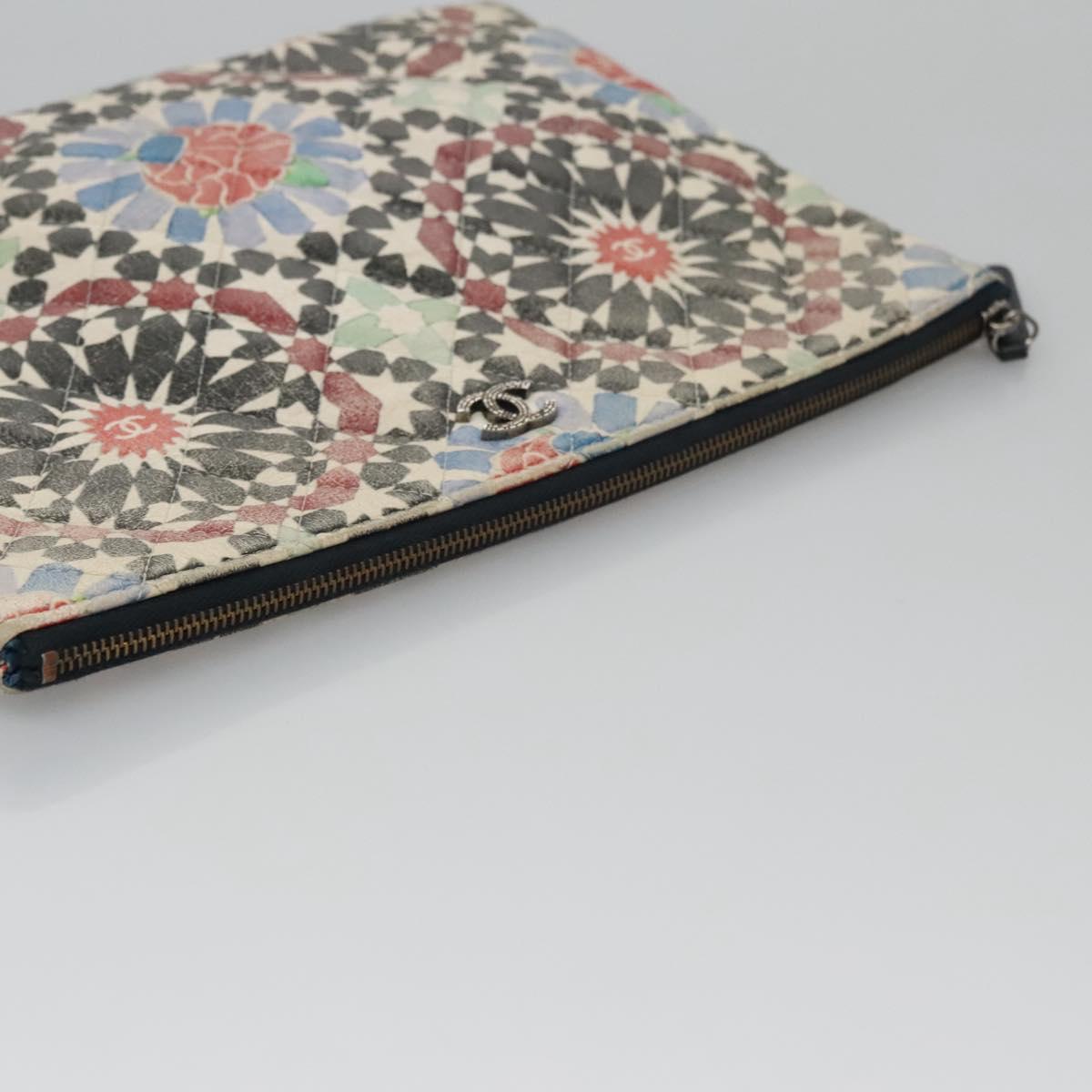 CHANEL Matelasse Clutch Bag Lamb Skin Multicolor CC Auth 112262