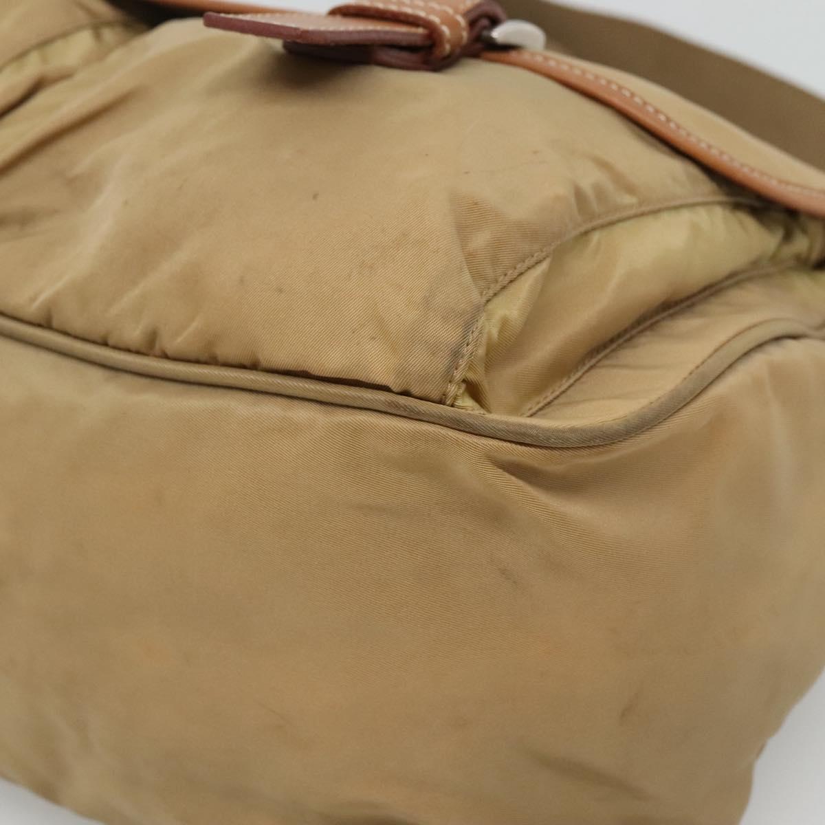 PRADA Shoulder Bag Nylon Beige Brown Silver Auth 112279