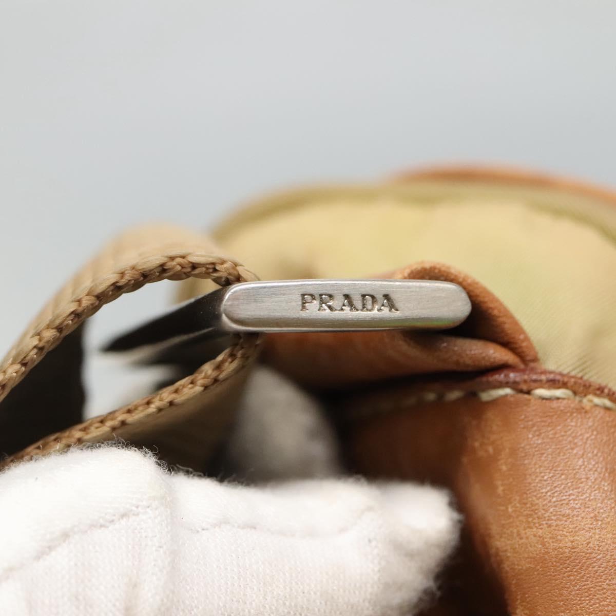 PRADA Shoulder Bag Nylon Beige Brown Silver Auth 112279
