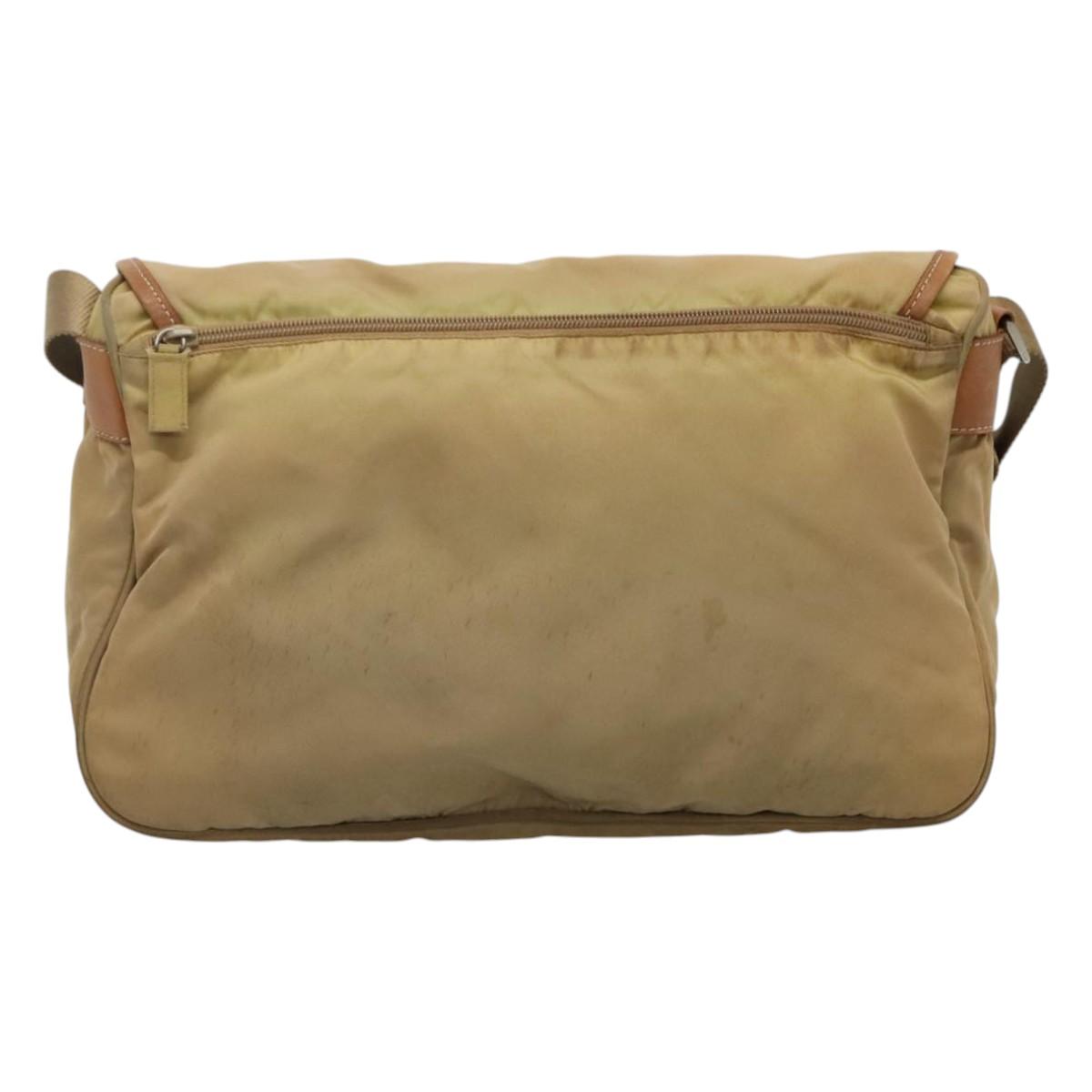 PRADA Shoulder Bag Nylon Beige Brown Silver Auth 112279