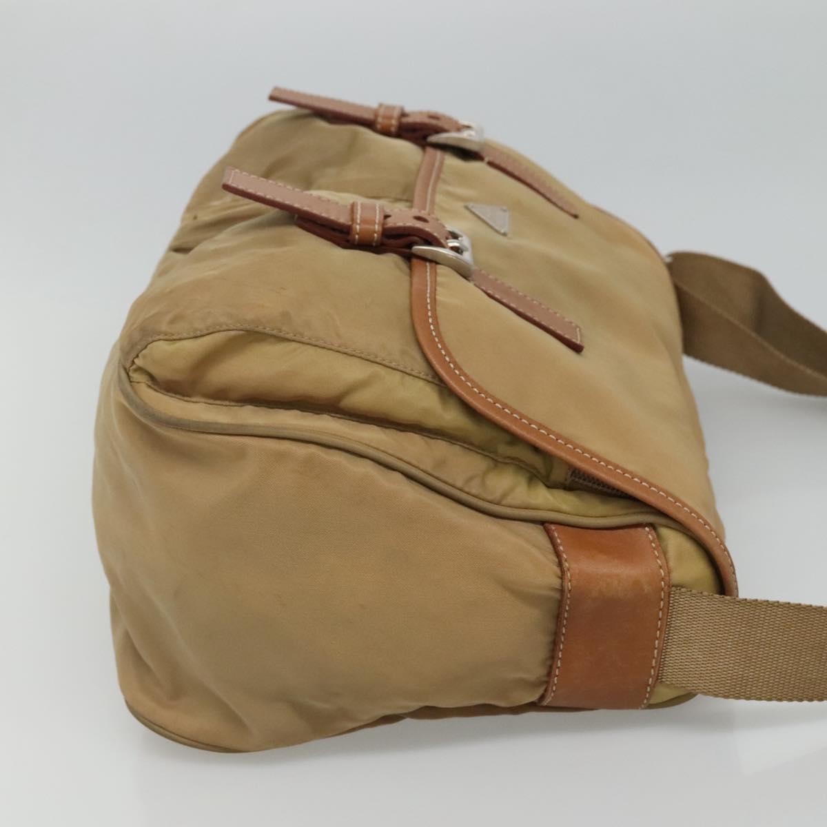 PRADA Shoulder Bag Nylon Beige Brown Silver Auth 112279