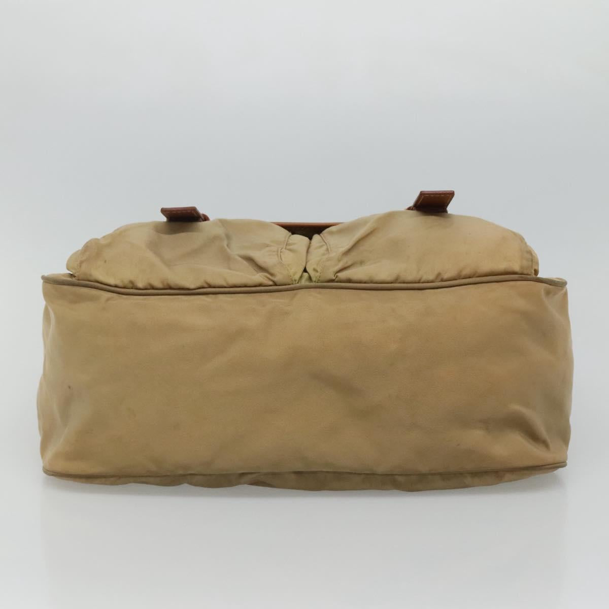 PRADA Shoulder Bag Nylon Beige Brown Silver Auth 112279