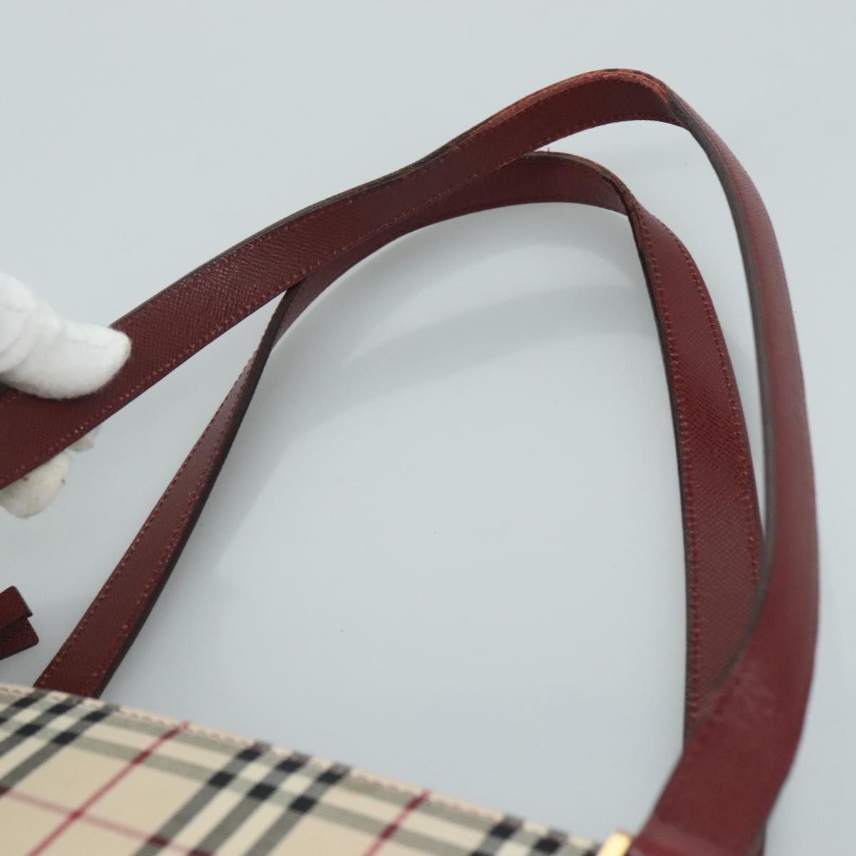 BURBERRY Nova Check Tote Bag Canvas Leather Beige Gold Auth 112299