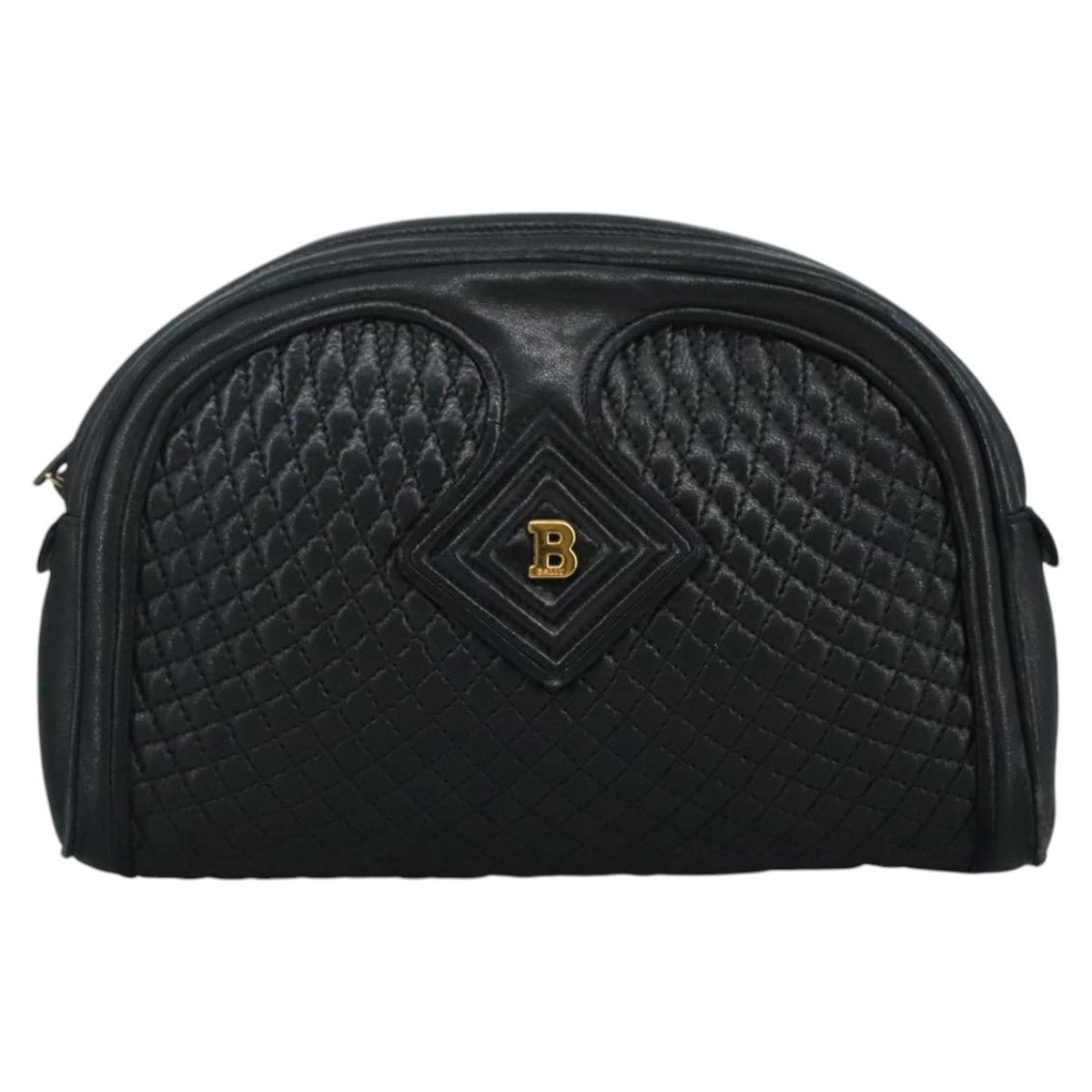 BALLY Clutch Bag Leather Black Gold Auth 112313