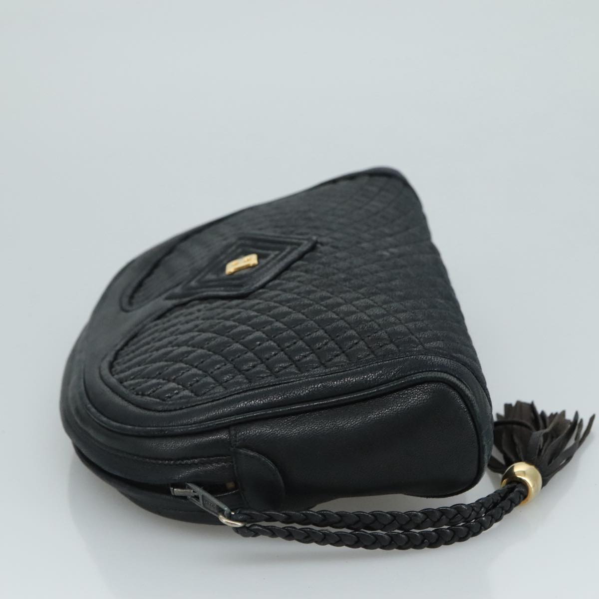 BALLY Clutch Bag Leather Black Gold Auth 112313