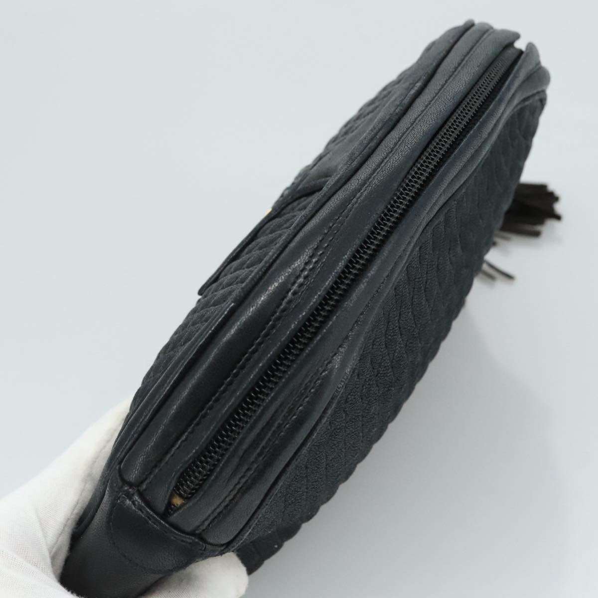 BALLY Clutch Bag Leather Black Gold Auth 112313