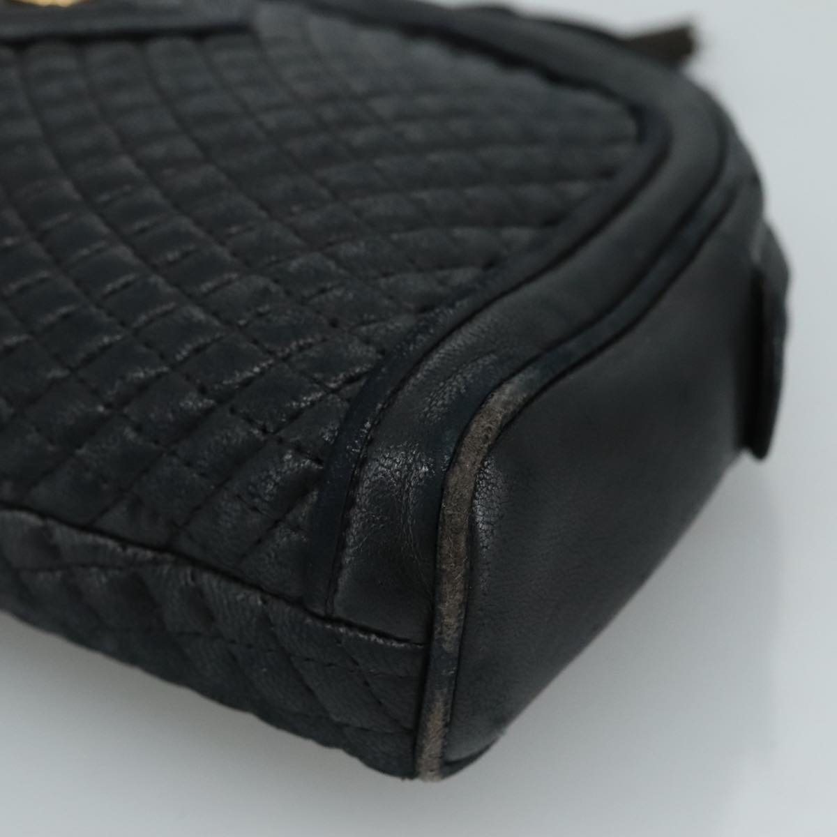 BALLY Clutch Bag Leather Black Gold Auth 112313