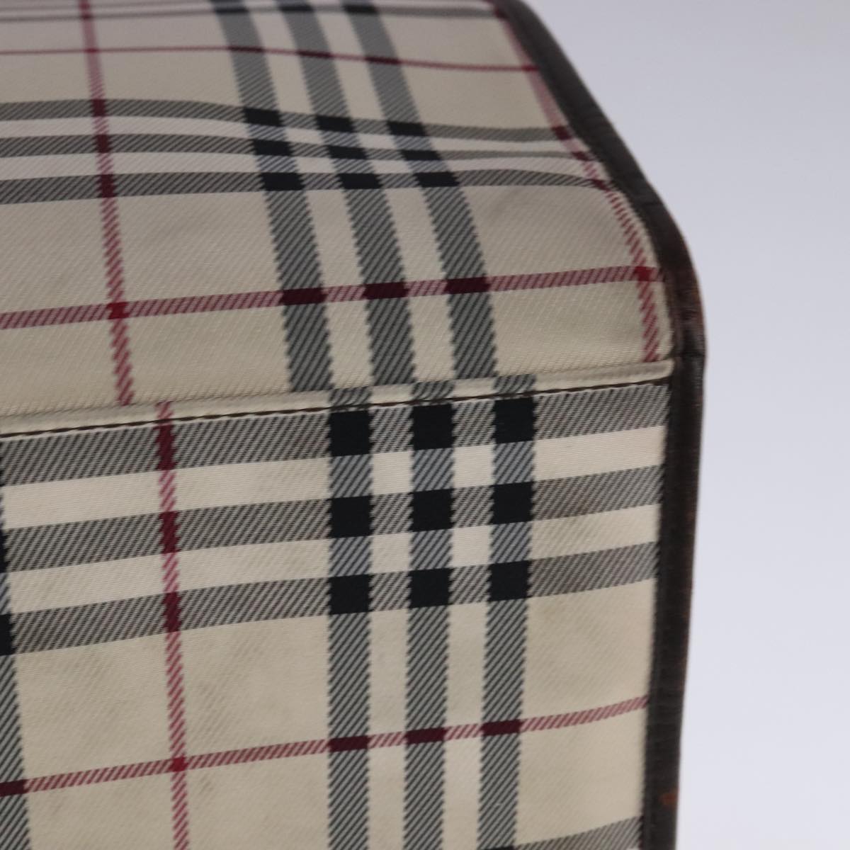 BURBERRY Nova Check Hand Bag Canvas Leather Beige Brown Silver Auth 112330
