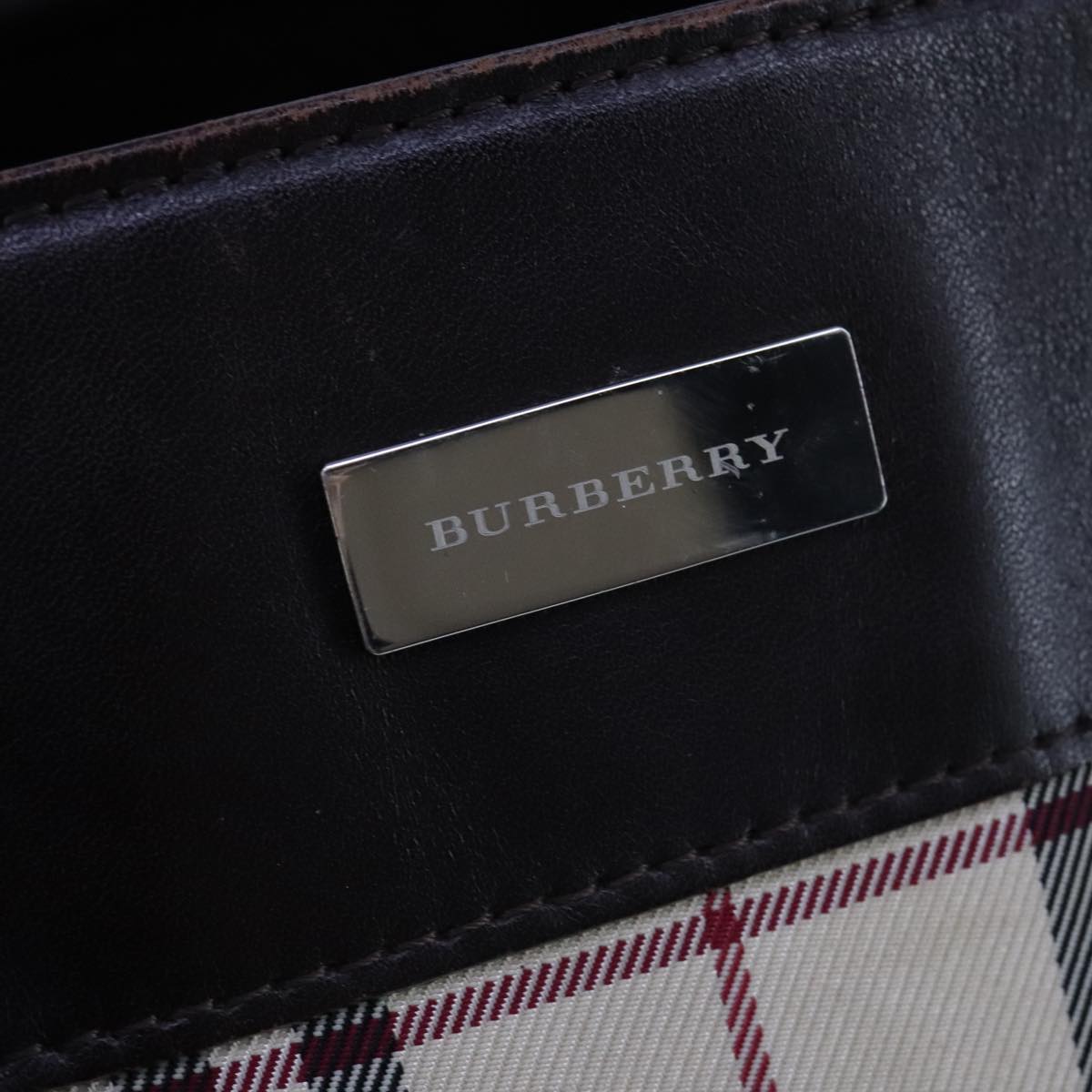 BURBERRY Nova Check Hand Bag Canvas Leather Beige Brown Silver Auth 112330
