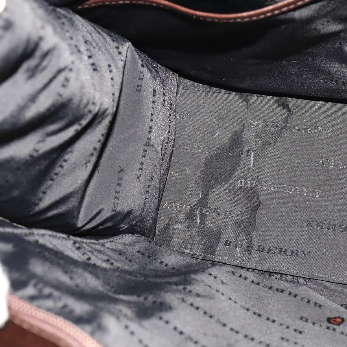 BURBERRY Nova Check Hand Bag Canvas Leather Beige Brown Silver Auth 112330