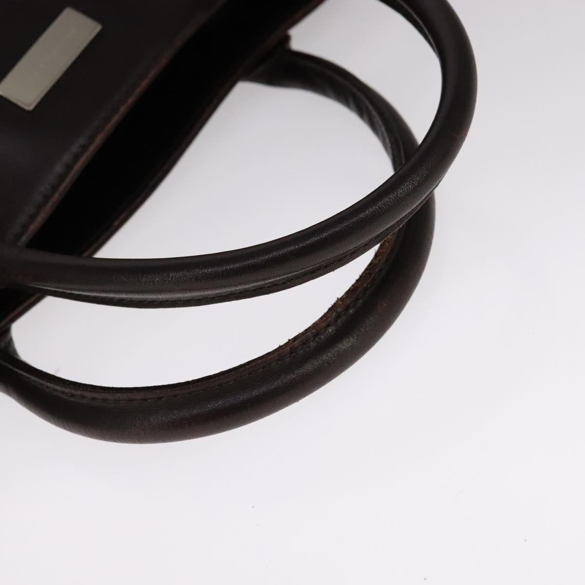 BURBERRY Nova Check Hand Bag Canvas Leather Beige Brown Silver Auth 112330