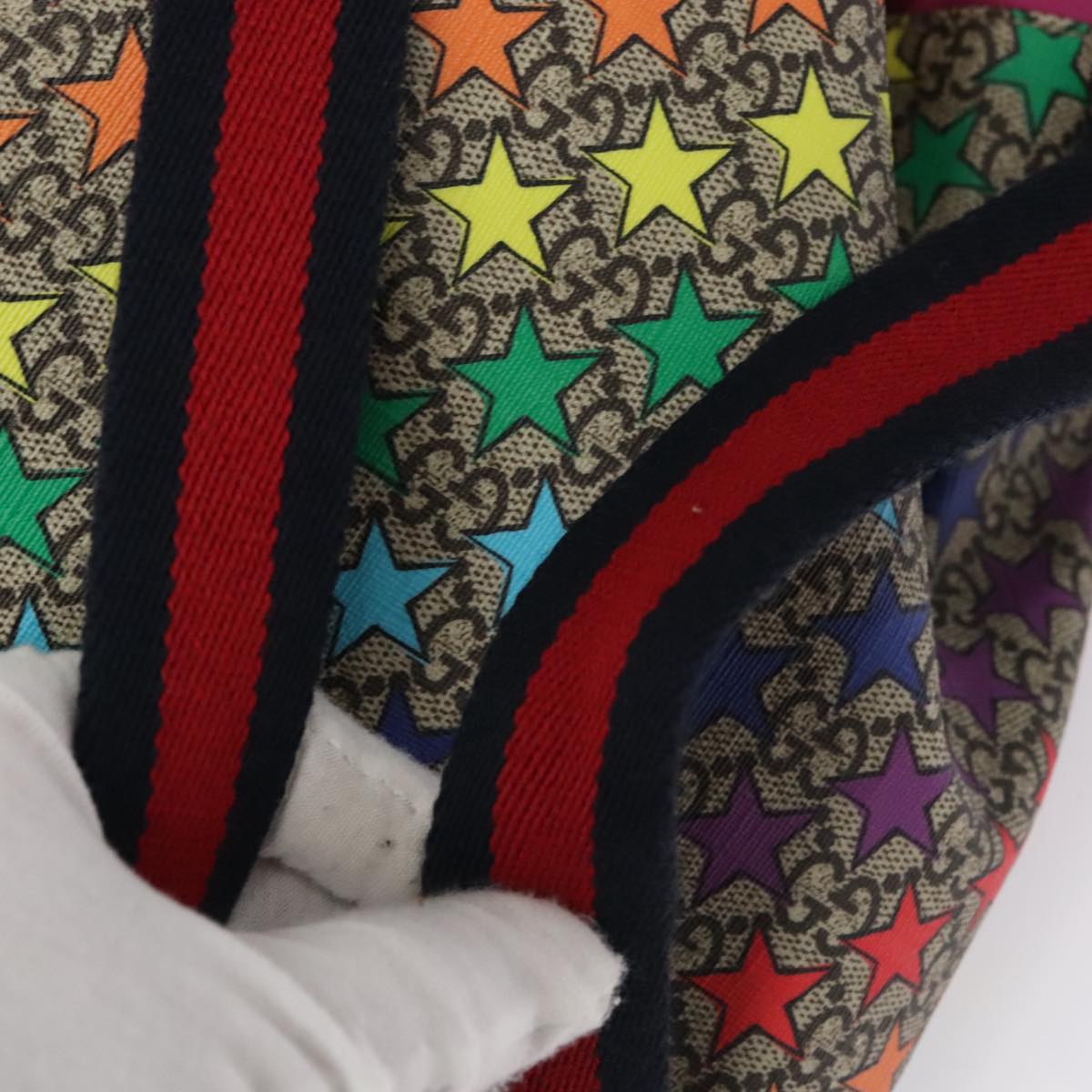 GUCCI GG Supreme Sherry Line Backpack PVC Beige Rainbow 550775 Auth 112335V