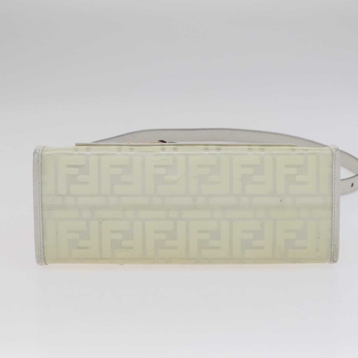 FENDI Zucca Canvas Hand Bag Vinyl Leather 2way Cream White gold Auth 112339