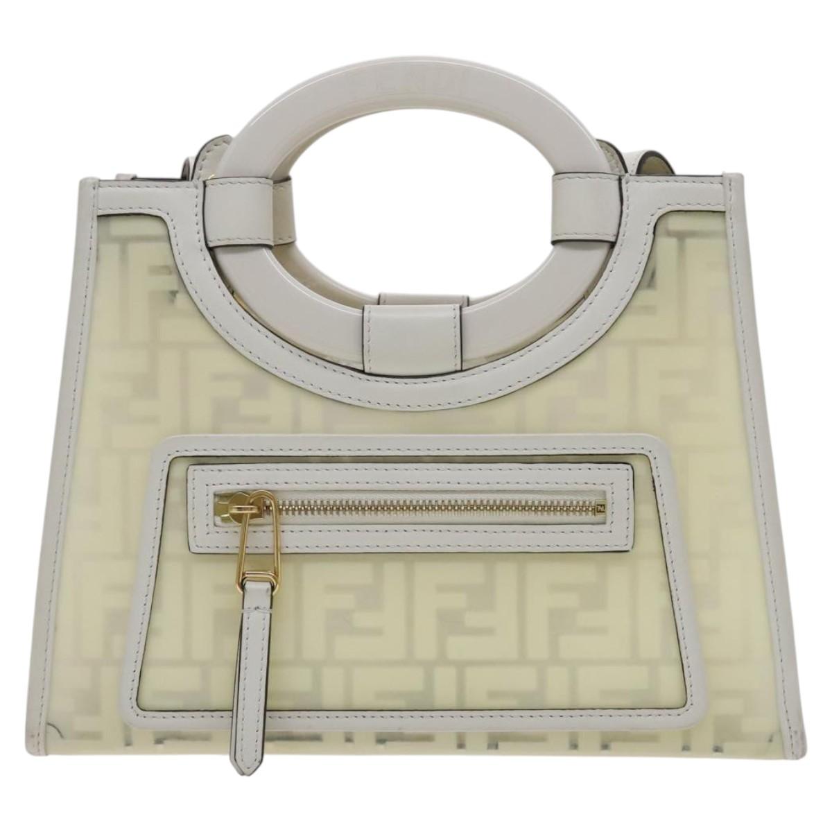 FENDI Zucca Canvas Hand Bag Vinyl Leather 2way Cream White gold Auth 112339
