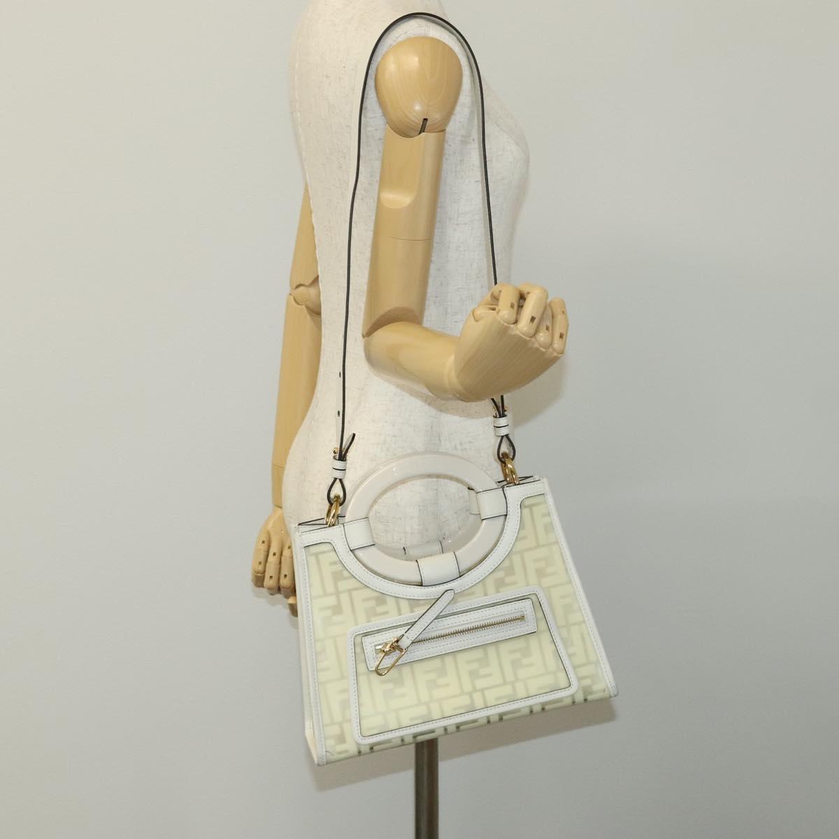 FENDI Zucca Canvas Hand Bag Vinyl Leather 2way Cream White gold Auth 112339