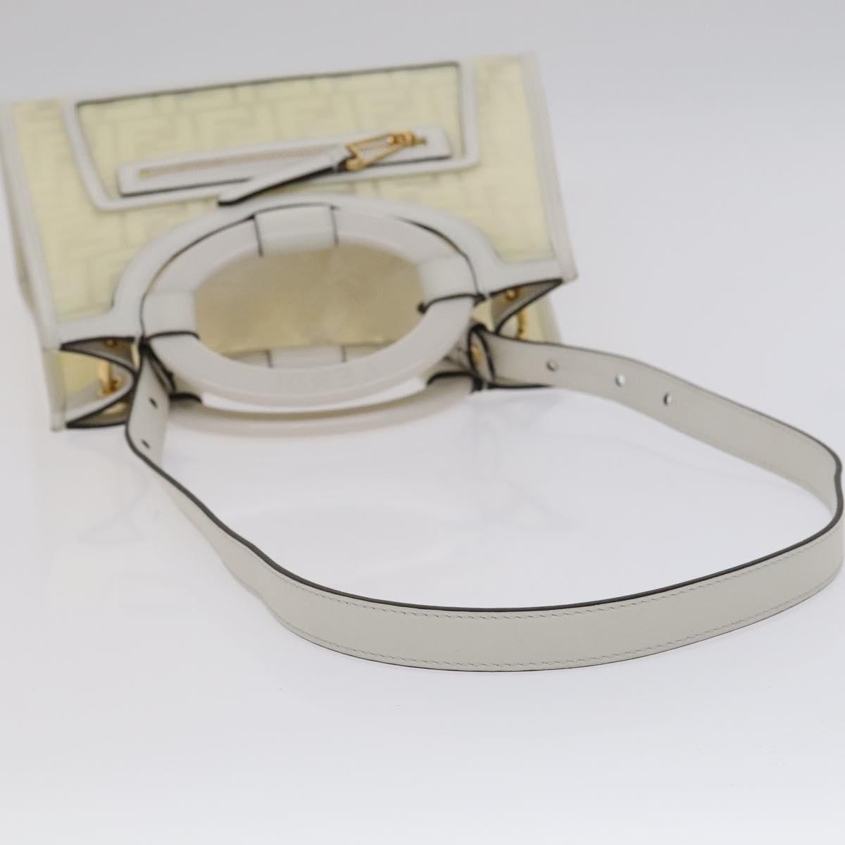 FENDI Zucca Canvas Hand Bag Vinyl Leather 2way Cream White gold Auth 112339
