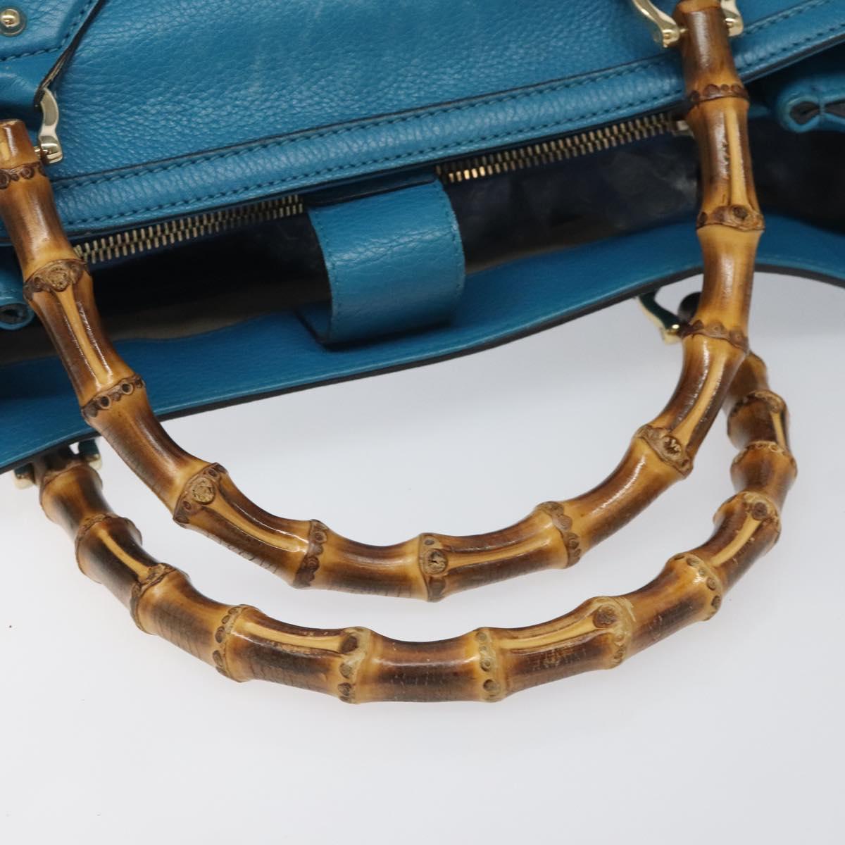 GUCCI Bamboo Hand Bag Leather Blue Gold 282317 Auth 112381