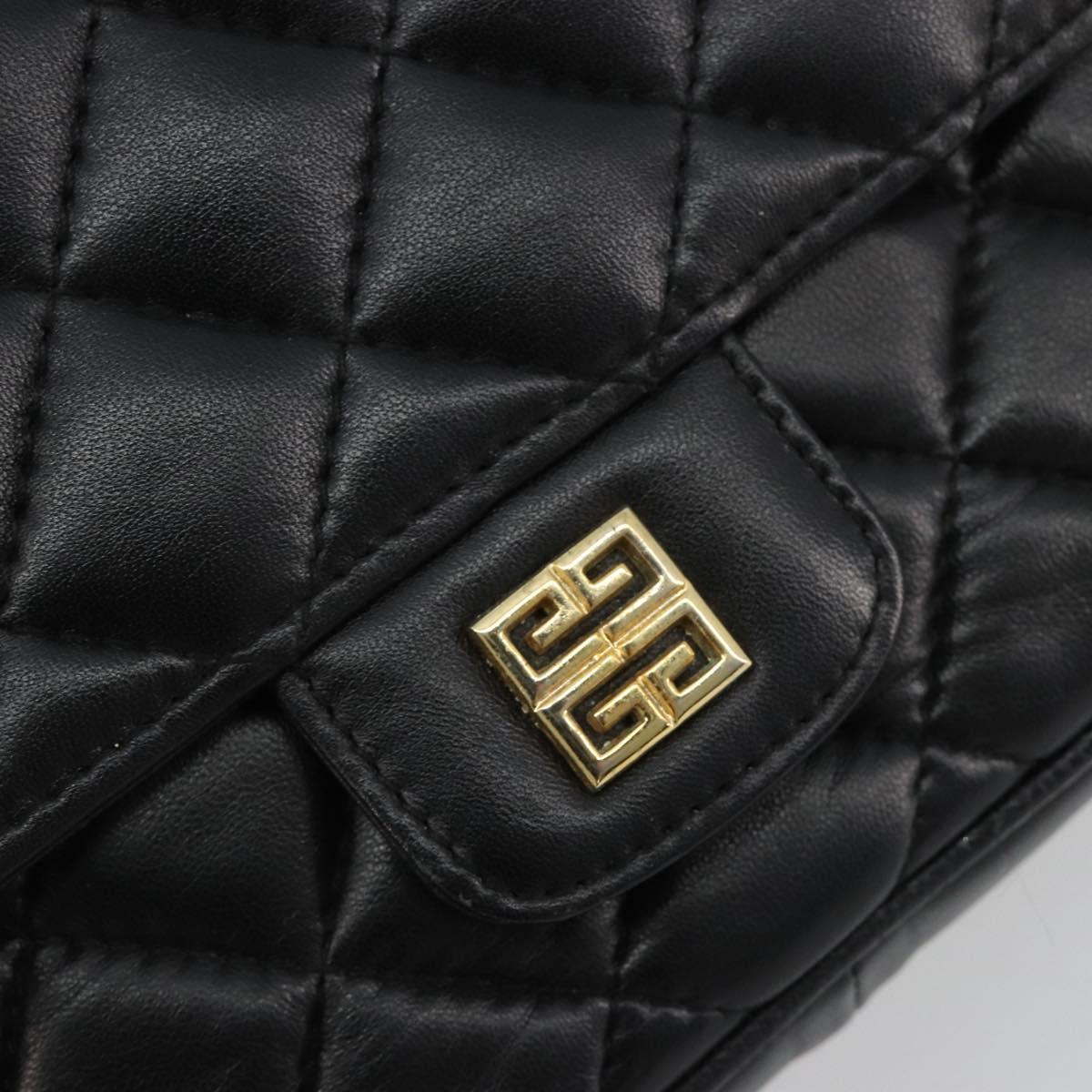 GIVENCHY Chain Shoulder Bag Leather Black Gold Auth 112382