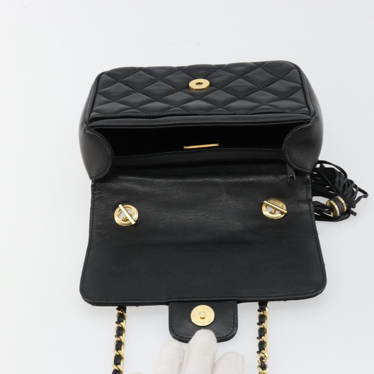 GIVENCHY Chain Shoulder Bag Leather Black Gold Auth 112382