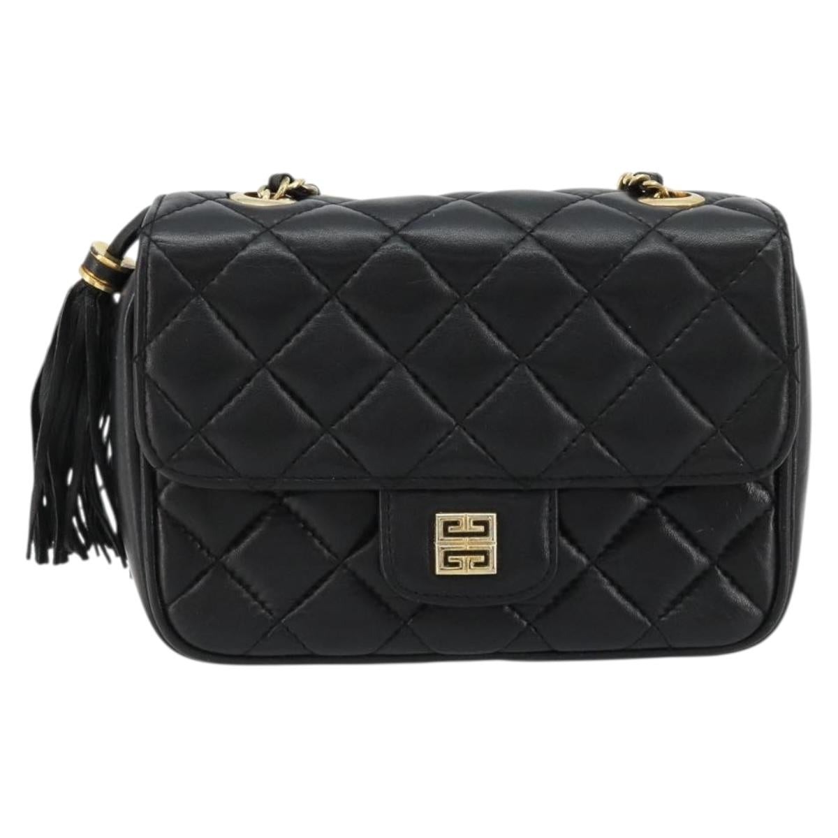 GIVENCHY Chain Shoulder Bag Leather Black Gold Auth 112382