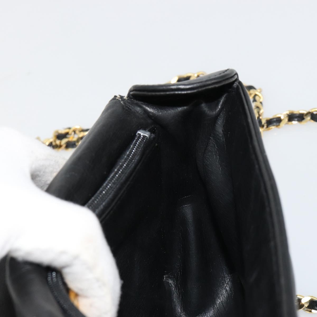 GIVENCHY Chain Shoulder Bag Leather Black Gold Auth 112382