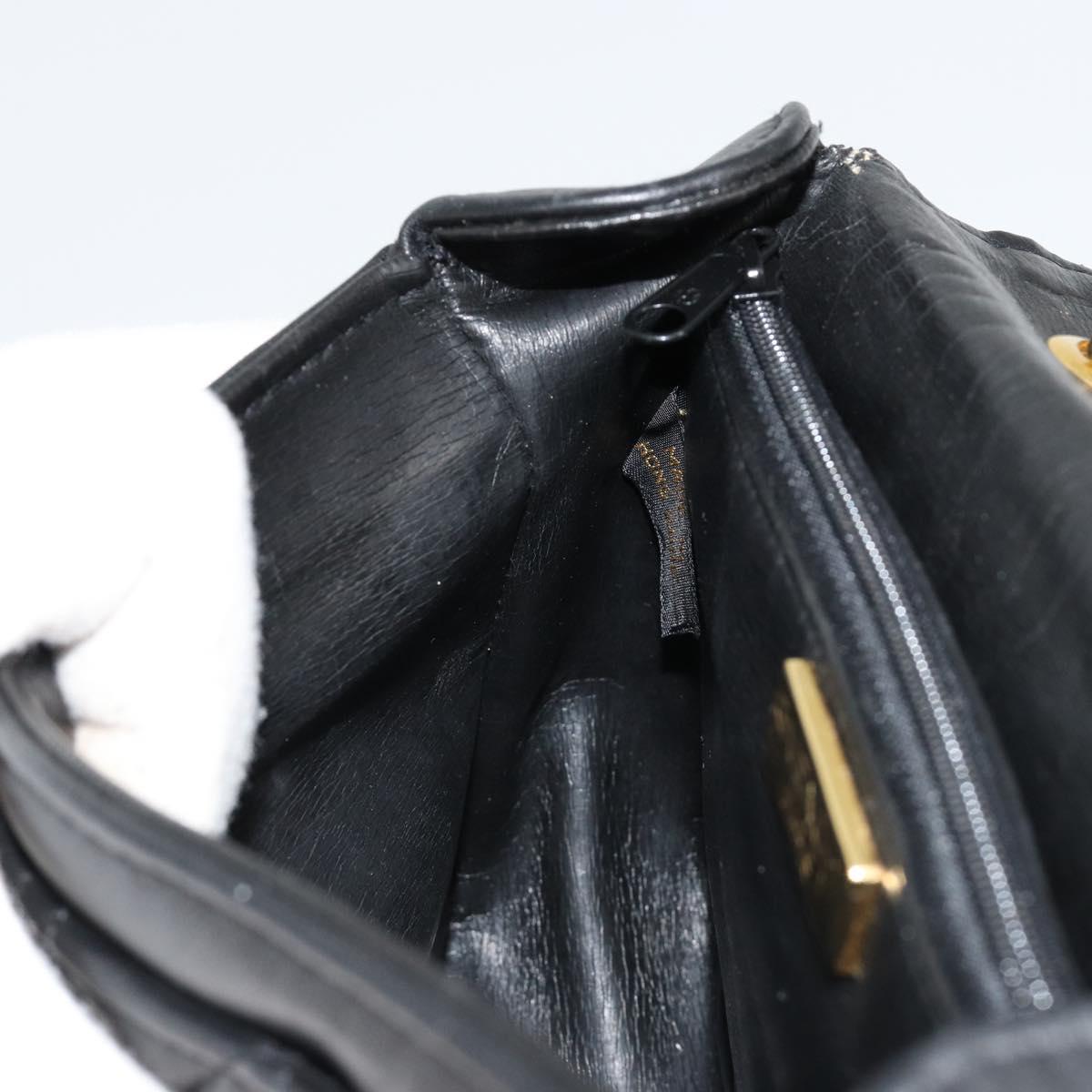 GIVENCHY Chain Shoulder Bag Leather Black Gold Auth 112382