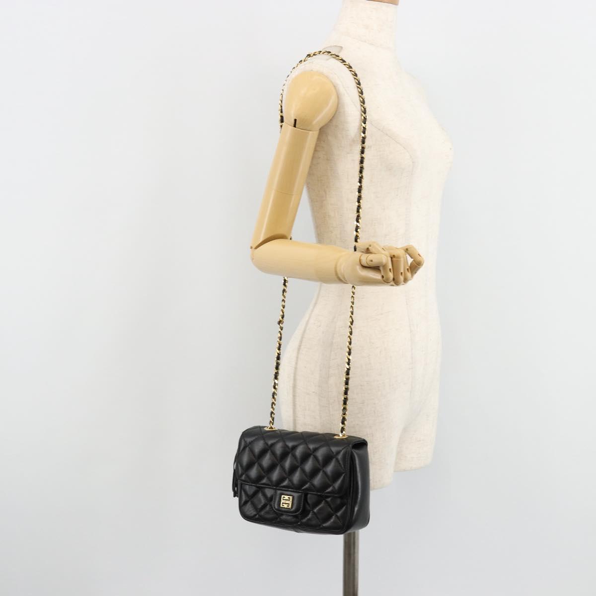 GIVENCHY Chain Shoulder Bag Leather Black Gold Auth 112382