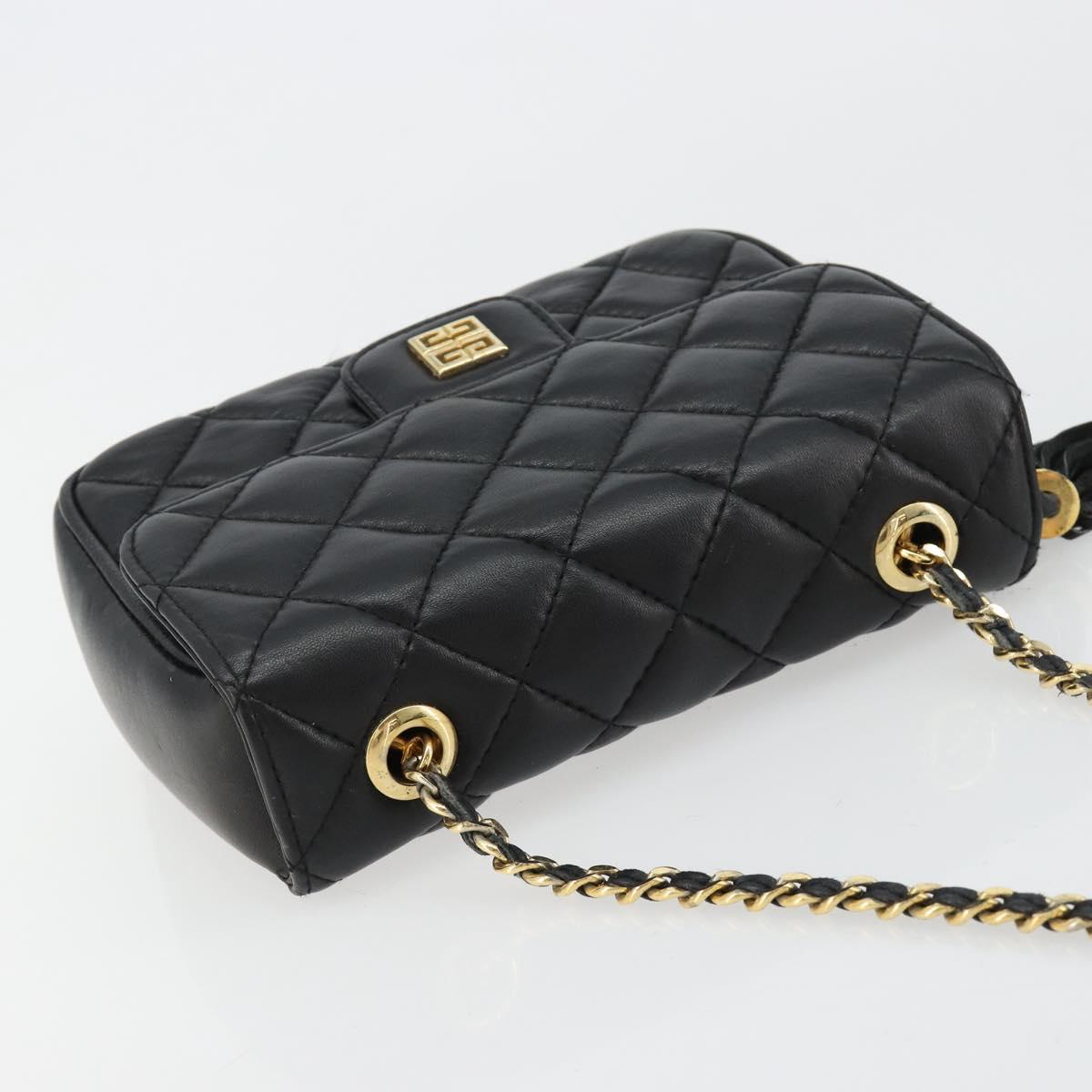 GIVENCHY Chain Shoulder Bag Leather Black Gold Auth 112382
