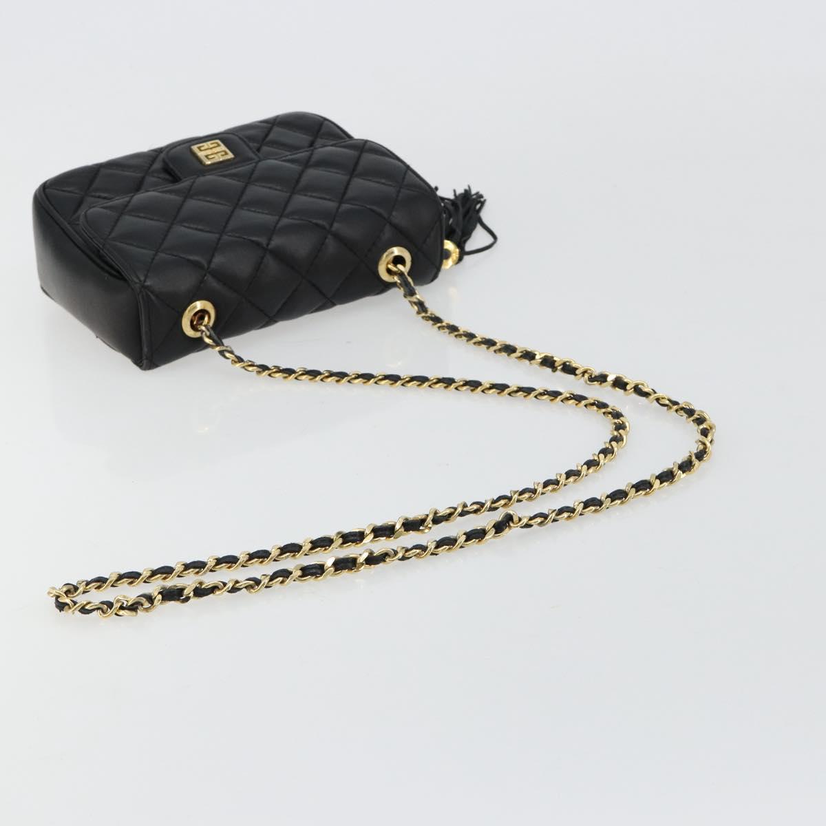 GIVENCHY Chain Shoulder Bag Leather Black Gold Auth 112382