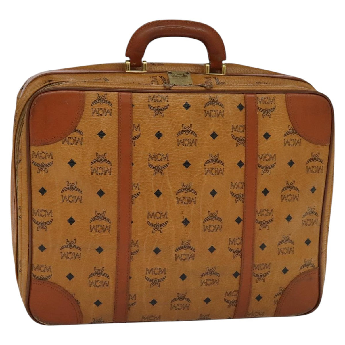 MCM Vicetos Logogram Backpack PVC Leather Brown Gold gold Auth 112468