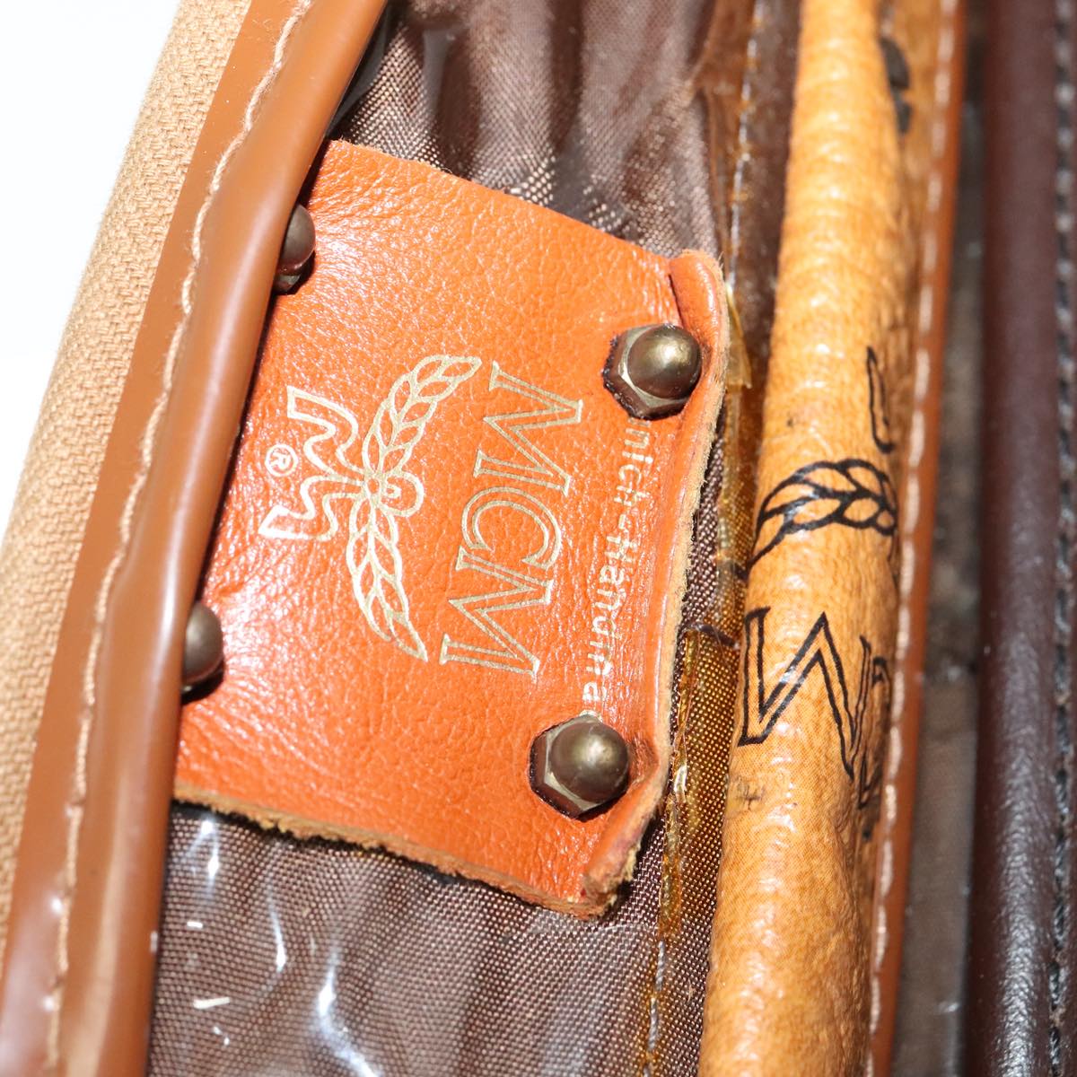 MCM Vicetos Logogram Backpack PVC Leather Brown Gold gold Auth 112468