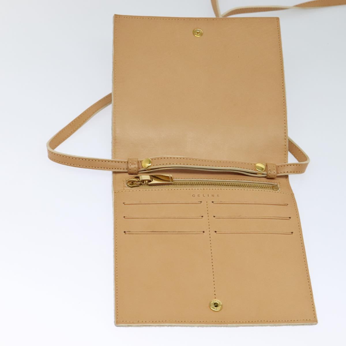 CELINE C Macadam Canvas Shoulder Wallet Suede White Auth 112493