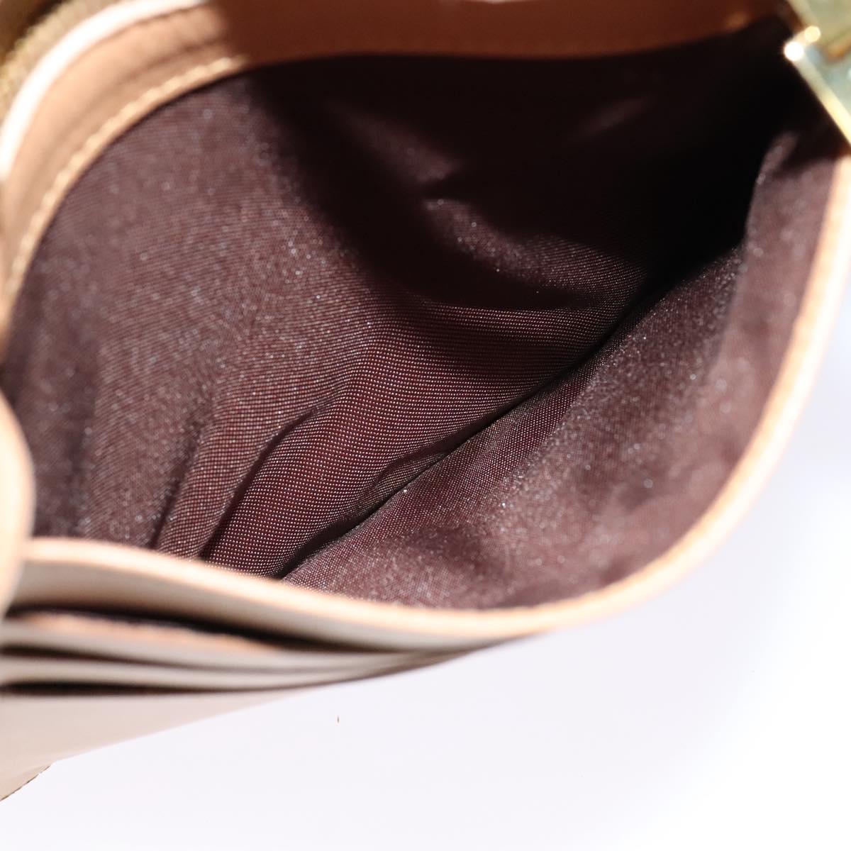 CELINE C Macadam Canvas Shoulder Wallet Suede White Auth 112493