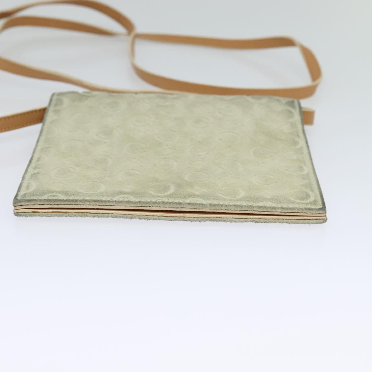 CELINE C Macadam Canvas Shoulder Wallet Suede White Auth 112493