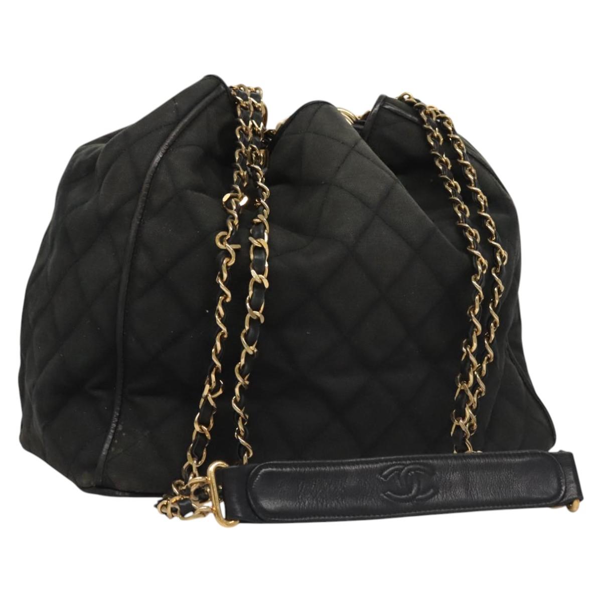 CHANEL Chain Shoulder Bag Canvas Black Gold CC Auth 112546